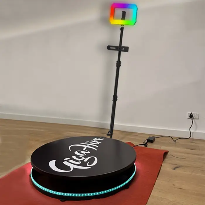 Portable 360 Photo Booth Platform for Parties Weddings Events with Remote Control Rotating Arm and Custom LED Lighting — image 2