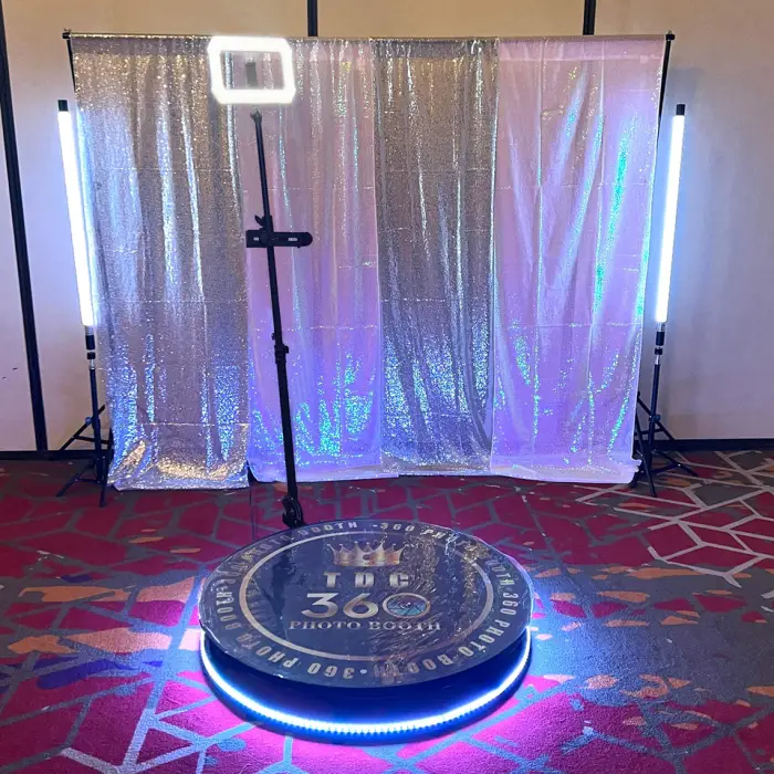 Portable 360 Photo Booth Platform for Parties Weddings Events with Remote Control Rotating Arm and Custom LED Lighting — image 4