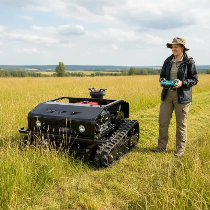 CE Certified New Design Cutting Width 800mm Self-Propelled Crawler Design Intelligent Remote Control Lawn Mowing Robot — image 3