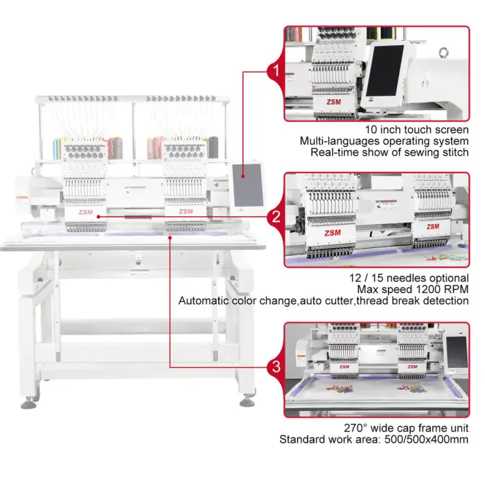 Two Heads Embroidery Machine for Flat Hat Cap Garment Embroidery Computer Machine Automatic Digital Embroidery Machine — image 4