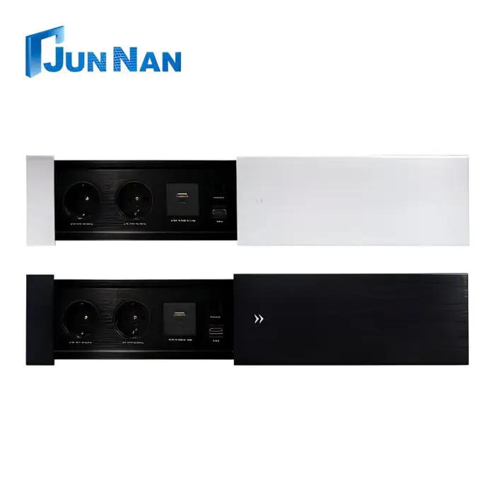 Multi-functional Aluminum Alloy Universal Tabletop Single-sided Open Power Sliding Outlet Socket Customizable Modular — image 6