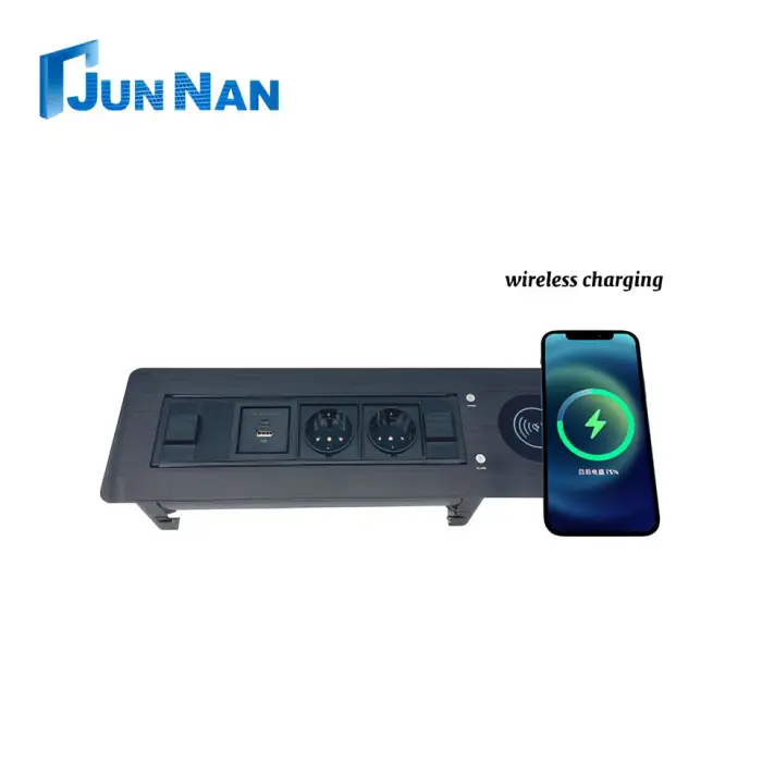 Wireless Charging Aluminum Alloy Tabletop Power Socket Outlet Electric One-click Flip Power Strip Design Rotary Power Socket — image 3