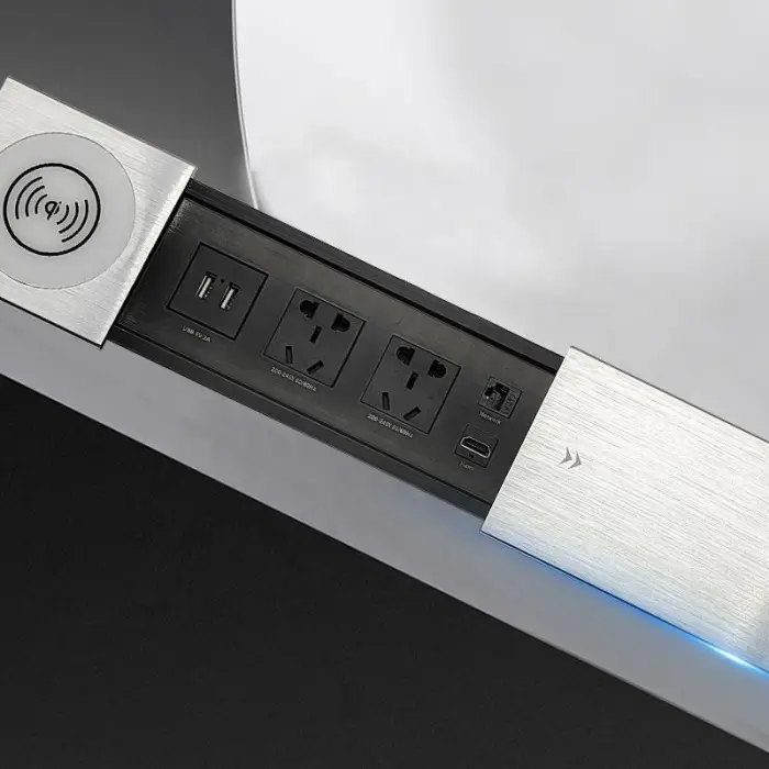Aluminum Alloy Embedded Smart Furniture Office Desk Multifunctional Slide Cover Socket Desktop Socket with Wireless Charger — image 4