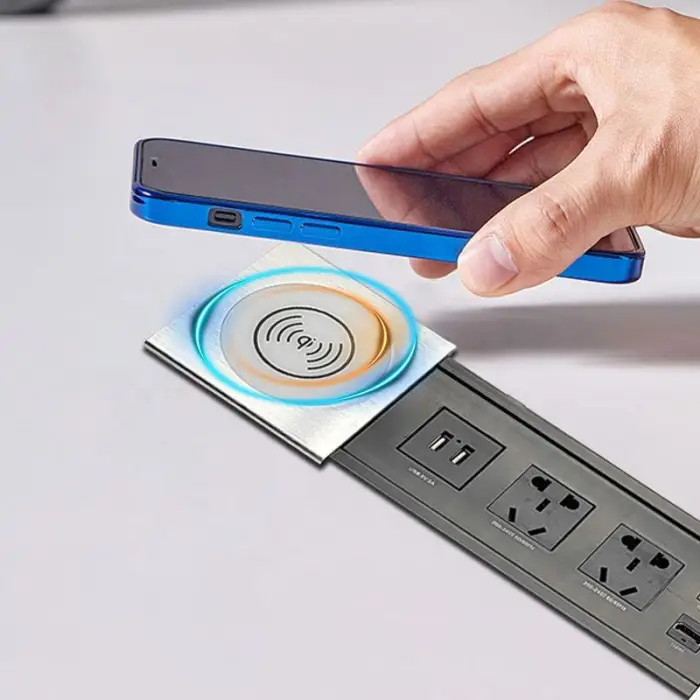 Aluminum Alloy Embedded Smart Furniture Office Desk Multifunctional Slide Cover Socket Desktop Socket with Wireless Charger — image 5