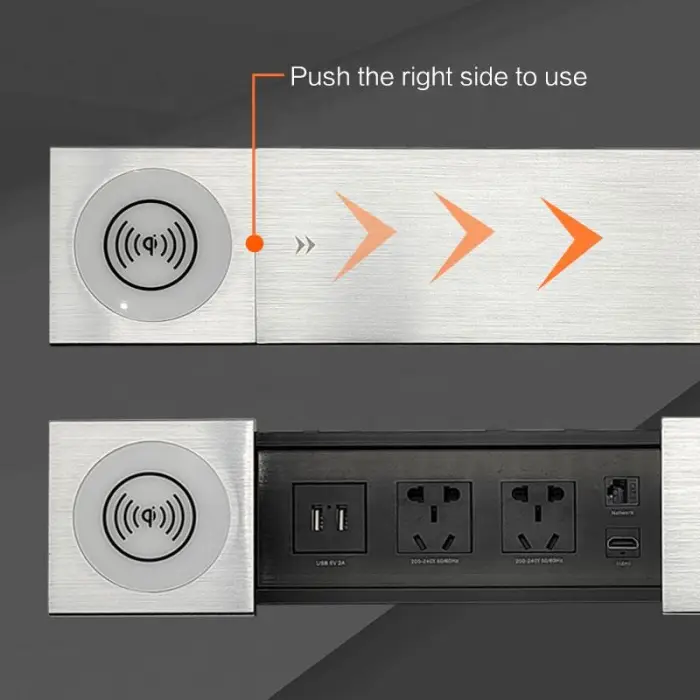 Aluminum Alloy Embedded Smart Furniture Office Desk Multifunctional Slide Cover Socket Desktop Socket with Wireless Charger — image 6