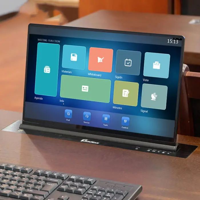 15.6 Inch Pop up Lcd Lift Table Motorized Monitor Lift Meeting Room Motorized Computer Paperless Video Conference System — image 6
