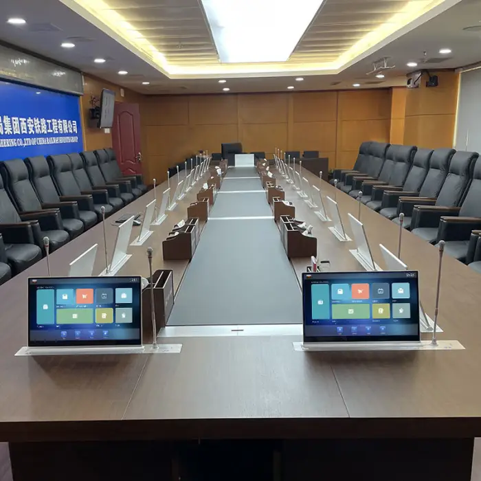 15.6 Inch Pop up Lcd Lift Table Motorized Monitor Lift Meeting Room Motorized Computer Paperless Video Conference System — image 7