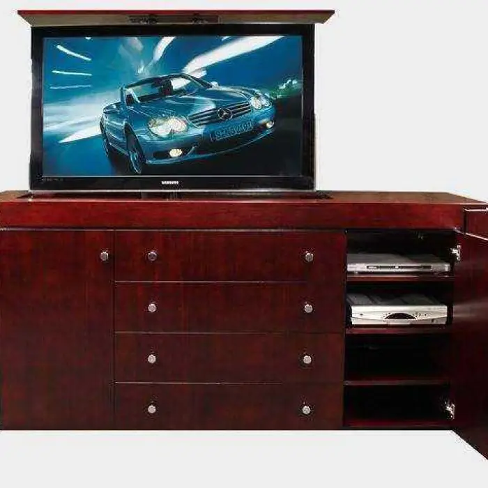 Modern Electric TV Lift Mechanism Concealed Cabinet Design with Remote Control Aluminium LCD TV Mounts Bracket — image 4