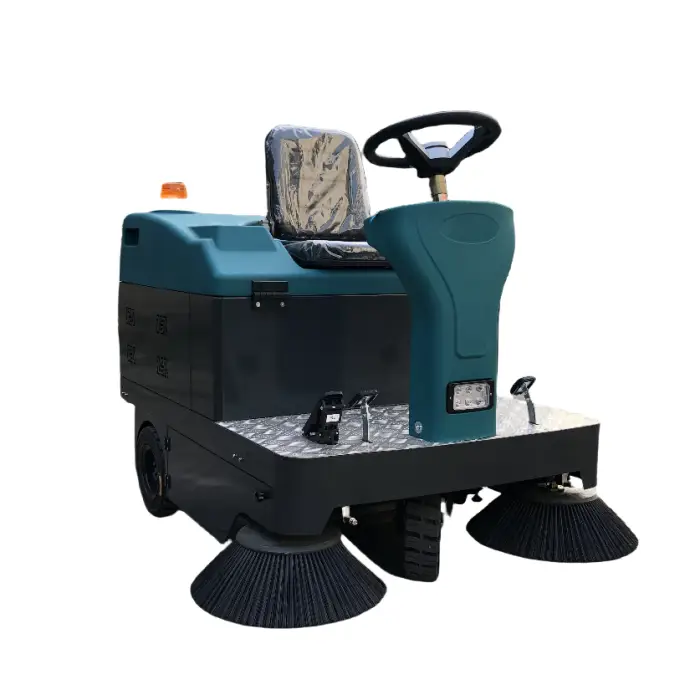 Light Blue Electric Floor Sweeper Clean Machinery Battery Powered Ride on Street Vacuum Scrubber Operated Cleaners — image 3