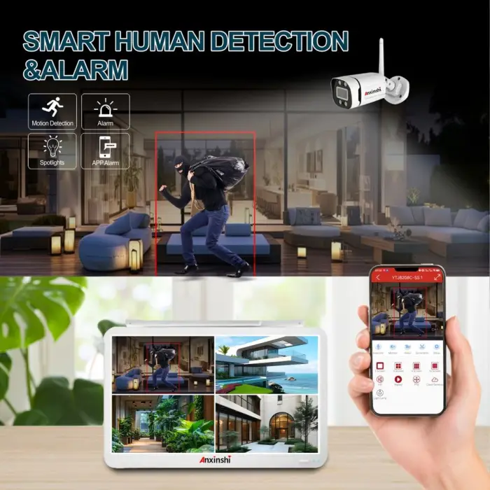 4CH 5MP Wireless Home Security Cameras for Home with with 4CH Wireless NVR Built in LCD Display AI Human Detection Support — image 5