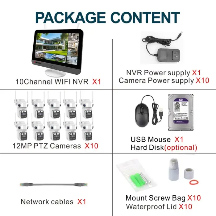 12MP 10 Cameras Big Tablet 3-Lens New Design Pan Tilt Wifi Camera Local Record View No Internet Ptz Wireless Cctv Camera System — image 6