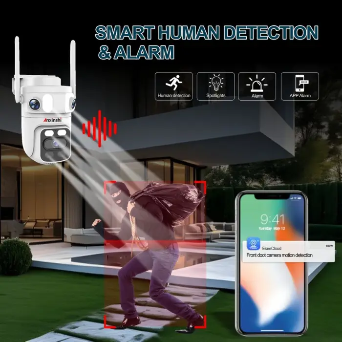 8CH Wireless Wifi Security Camera System 12.5inch Wifi NVR Monitor Three Lens Pan and Tilt Camera Smart AI Human Auto Tracking — image 5