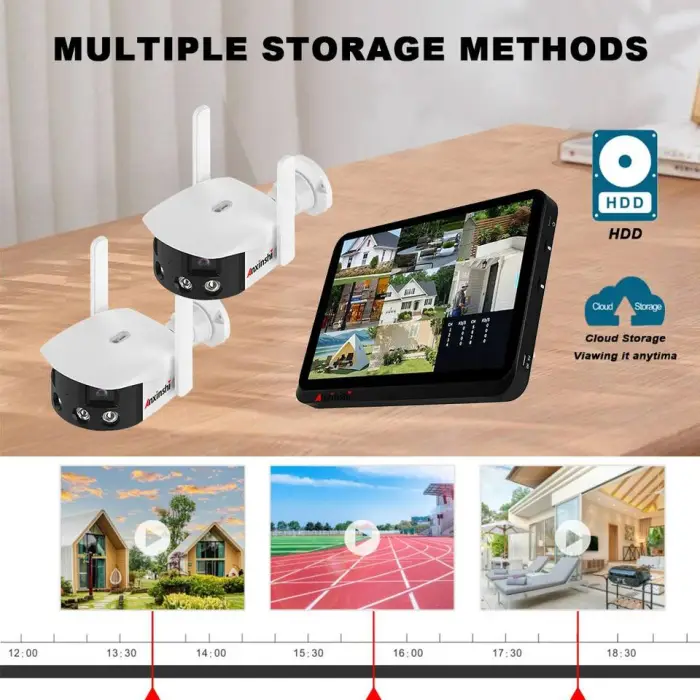 2CH Touch Screen NVR Kits with Wireless Fisheye View Two-Way Audio Widescreen Cloud Storage-CMOS Sensor — image 6