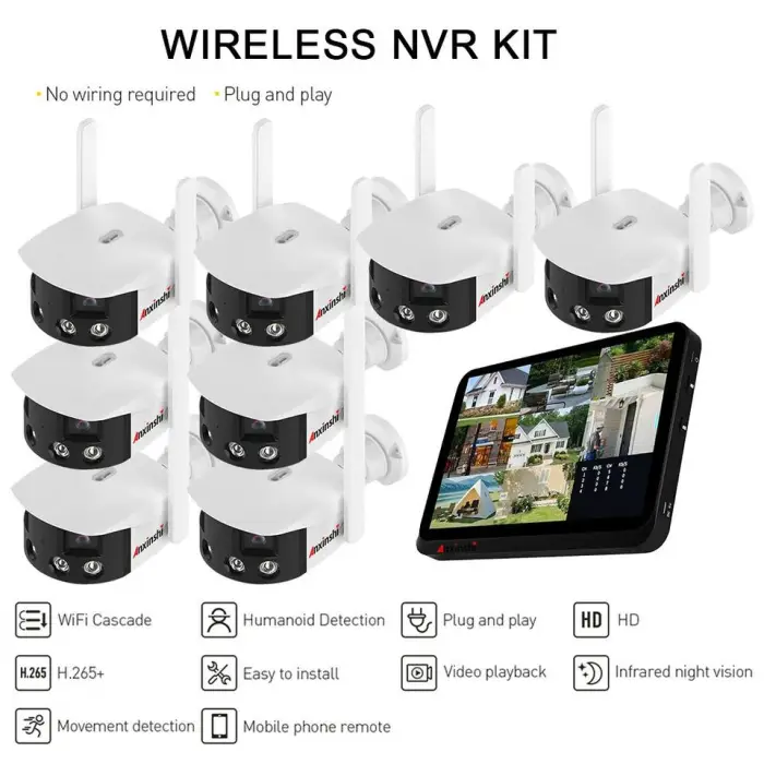 Anxinshi Wireless Home Security Cameras Dual Lens 180° Touch Screen NVR Wireless Outdoor Vide Angle Security Camera Night Vision — image 2