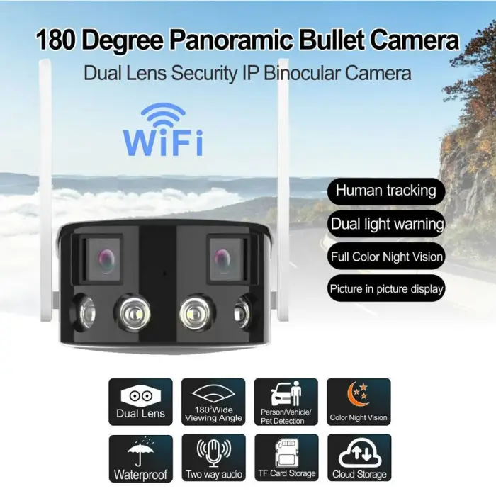 Anxinshi Wireless Home Security Cameras Dual Lens 180° Touch Screen NVR Wireless Outdoor Vide Angle Security Camera Night Vision — image 3