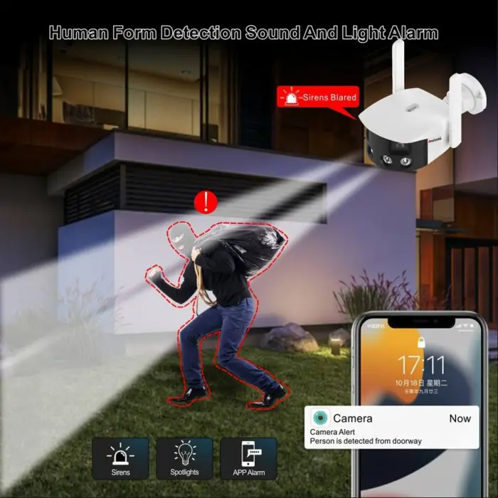Anxinshi Wireless Home Security Cameras Dual Lens 180° Touch Screen NVR Wireless Outdoor Vide Angle Security Camera Night Vision — image 5