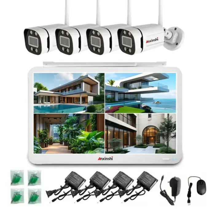 2MP 4CH WIRELESS SECURITY BULLETCAMERAKIT Kit Two-way Audio Full-color Night Vision Network Connection for Mobile Viewing — image 2