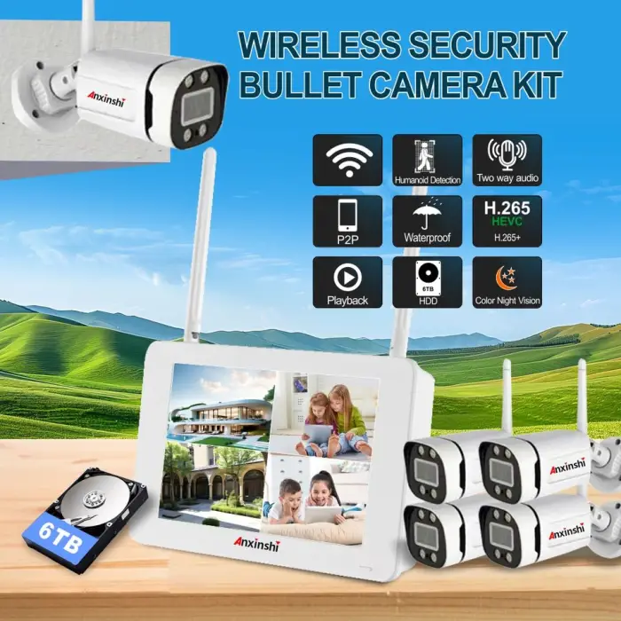 2MP 4CH WIRELESS SECURITY BULLETCAMERAKIT Kit Two-way Audio Full-color Night Vision Network Connection for Mobile Viewing — image 4