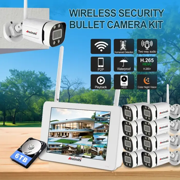 Anxinshi Wireless Outdoor Security Camera System Wireless Home Security Cameras HD Full Color Night Vision Human Detection — image 3