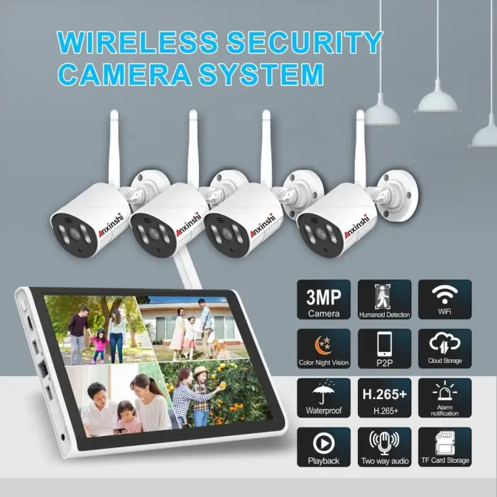 Anxinshi 10 Inch Monitor Xmeye 1080P Camera 4 Channel AI Human Detection Wifi Bullet NVR Network Camera — image 2