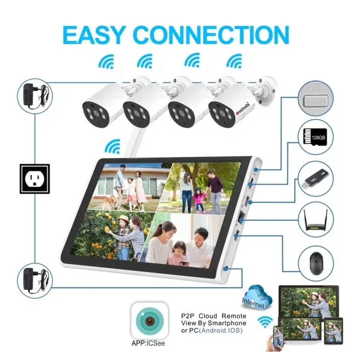 Anxinshi 10 Inch Monitor Xmeye 1080P Camera 4 Channel AI Human Detection Wifi Bullet NVR Network Camera — image 5