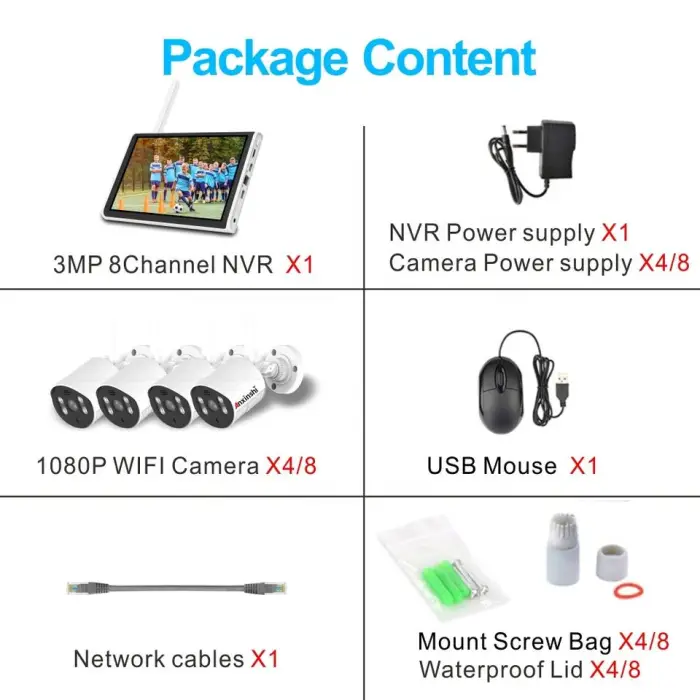 Anxinshi 10 Inch Monitor Xmeye 1080P Camera 4 Channel AI Human Detection Wifi Bullet NVR Network Camera — image 6
