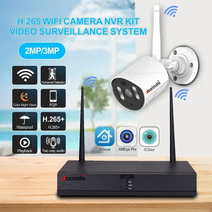 Anxinshi Wireless Camera 3MP WiFi NVR Xmeye App Human Tracking 4 Channels NVR Network Camera Kits — image 2