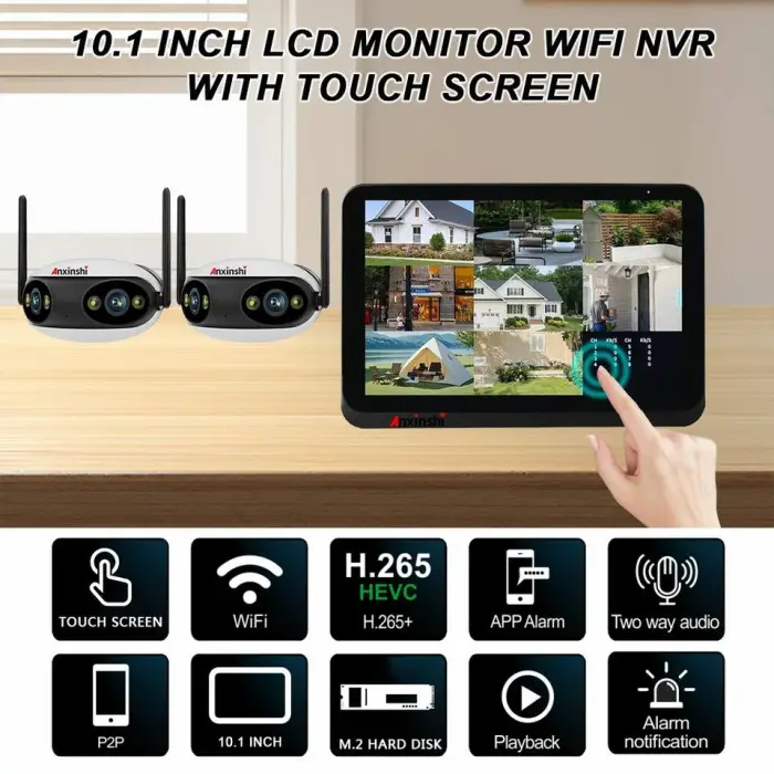 Wireless Camera with Fisheye 180 Degree View Two-Way Audio Wide Angle Cloud Storage 8CH Touch Screen NVr Kits — image 2
