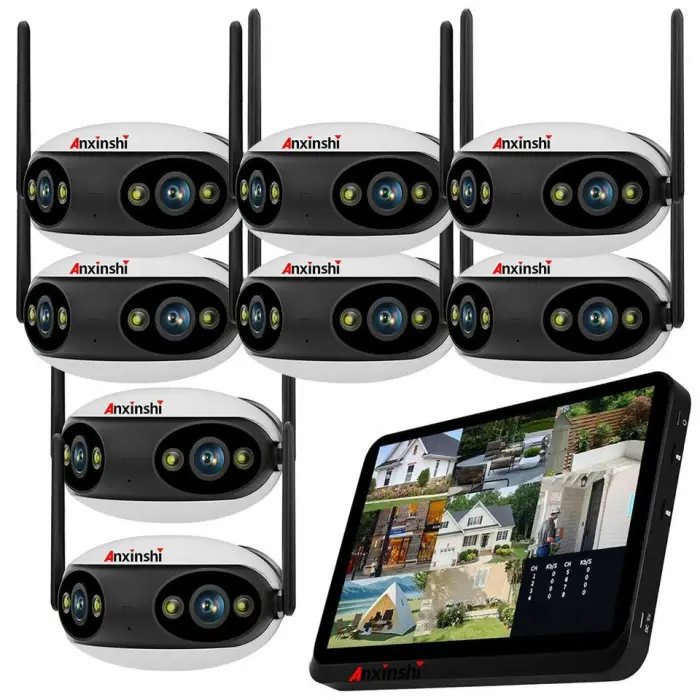 8CH 180-degree Fisheye Camera Night Vision Full-color Human Figure Detection WiFi Connection Wireless Touch Screen Nvr — image 2