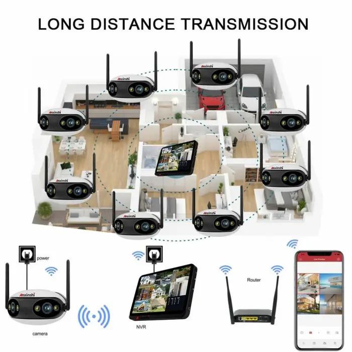 8CH 180-degree Fisheye Camera Night Vision Full-color Human Figure Detection WiFi Connection Wireless Touch Screen Nvr — image 3