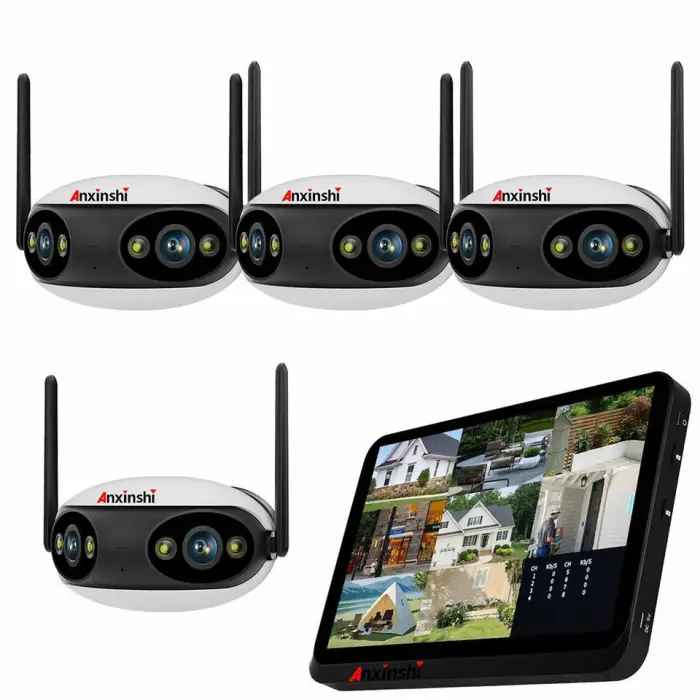 10.1inch Touch Screen Wireless Nvr4ch Wireless Duallens Fisheye 180degree Panoramic Camera Set Human-shaped Detection Waterproof — image 2
