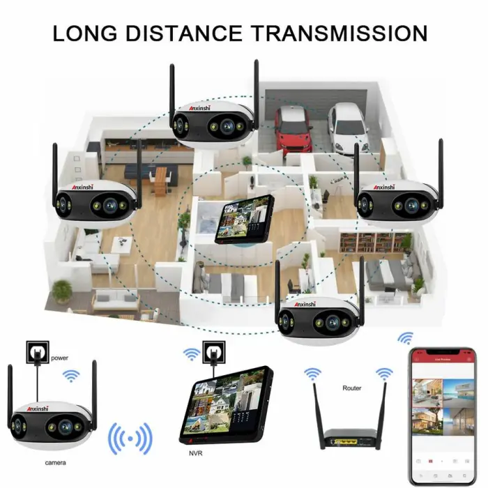 10.1inch Touch Screen Wireless Nvr4ch Wireless Duallens Fisheye 180degree Panoramic Camera Set Human-shaped Detection Waterproof — image 3