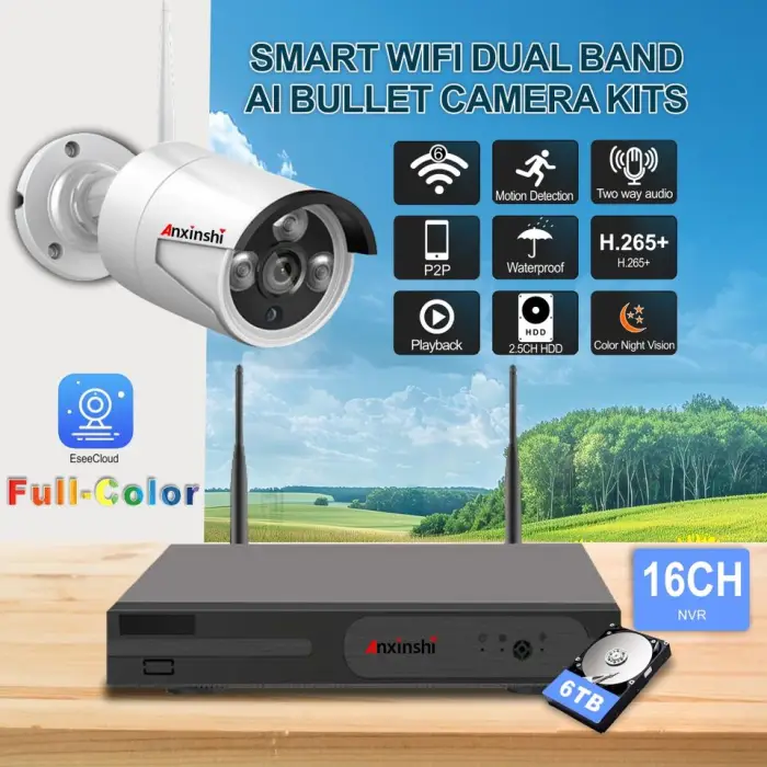 16CH Monitoring System Smart Wifi Security Camera 7/24 Full Color Recording with 6TB HDD Wireless Bullet Camera P2P — image 2