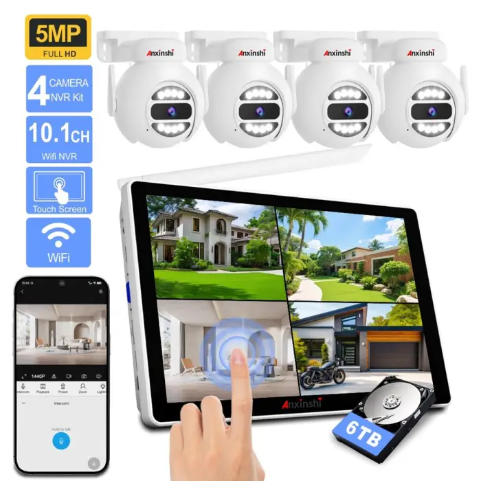5mp 4ch Ptz Wireless Camera Kit 10.1 Inch Touch Screen Record with 4 Pan Tilt Camera Kits — image 2