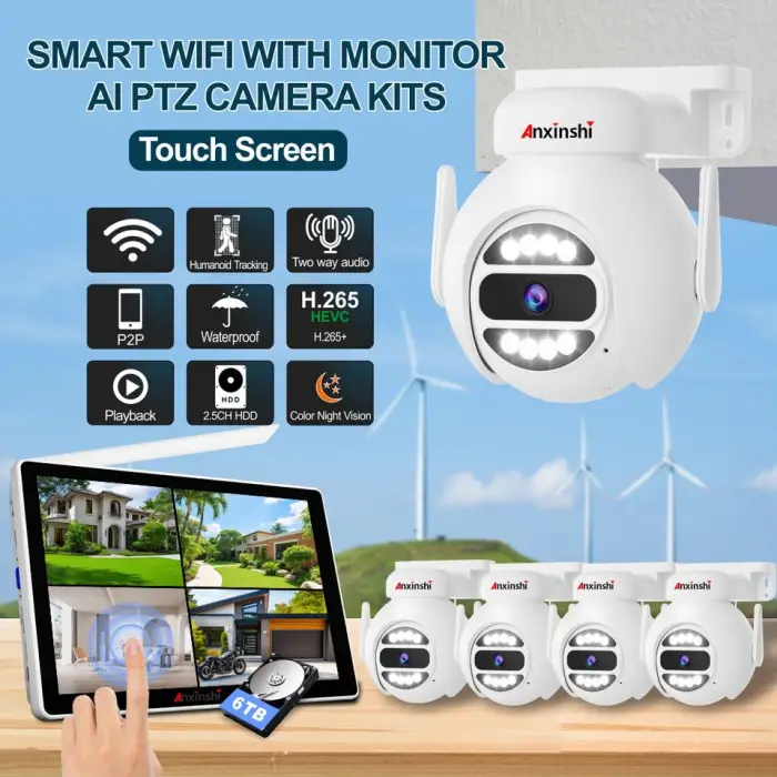 5mp 4ch Ptz Wireless Camera Kit 10.1 Inch Touch Screen Record with 4 Pan Tilt Camera Kits — image 3
