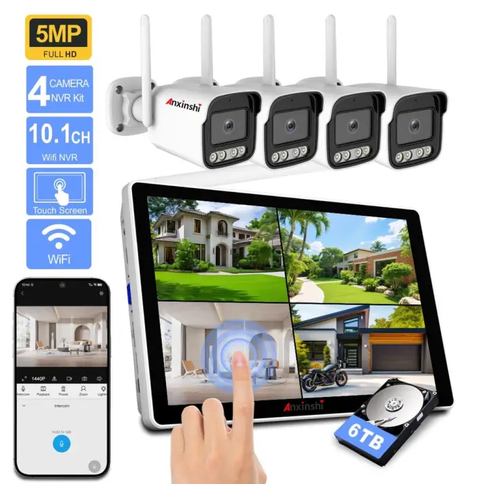 Four-way 5mp Bullet Camera with Touch Screen Function Wireless Nvrwifi Connection 10.1ch Wifi Nvr 4 Camera Wifi Nvr Kit — image 2