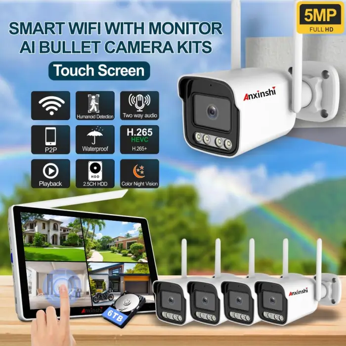 Four-way 5mp Bullet Camera with Touch Screen Function Wireless Nvrwifi Connection 10.1ch Wifi Nvr 4 Camera Wifi Nvr Kit — image 3
