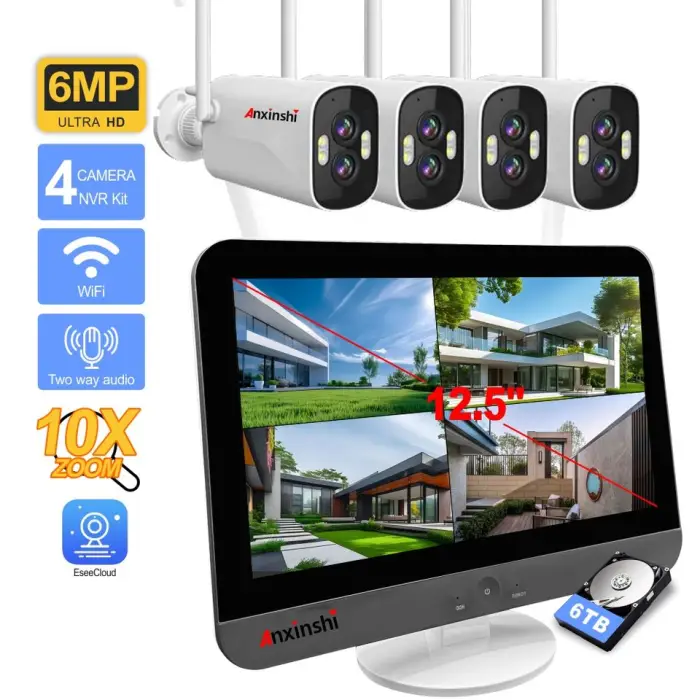 Wireless Dual Lens Bullet Camera 6MP HD Humanoid Detection Smart Camera 12.5-inch Screen Wireless Nvr Wireless Camera Set — image 3