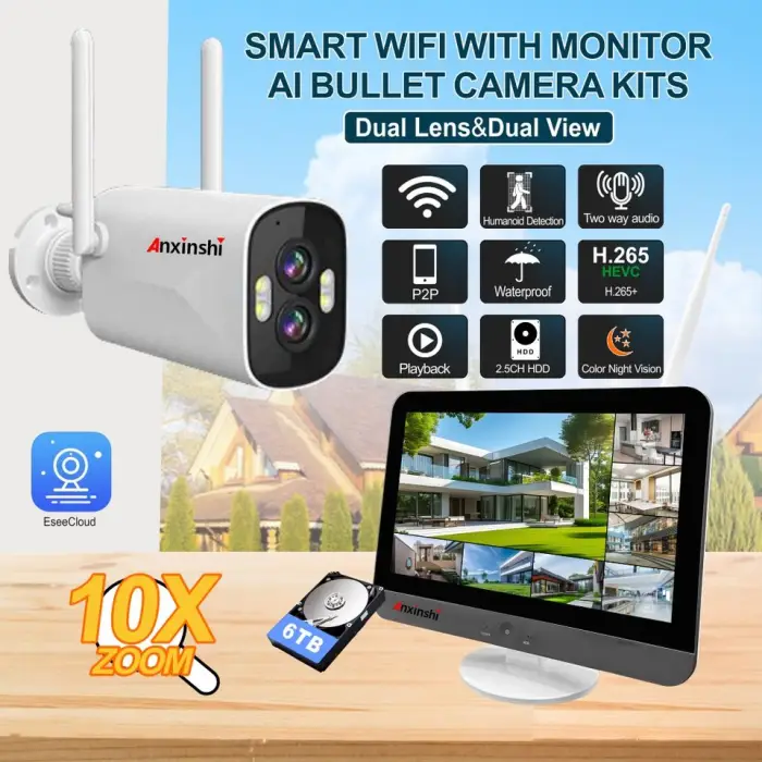 Wireless Home Security Cameras 8Chanels 12.5inch Large Screen Smart Wifi Battery Camera with 10X Zoom CCTV Camera System — image 3