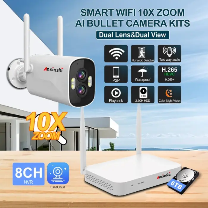 Anxinshi Eseecloud 6MP Smart WiFi Dual Lens Security Camera Kit 10X Zoom 4MM-8MM Ai Two-Way Audio Night Vision HDD — image 5