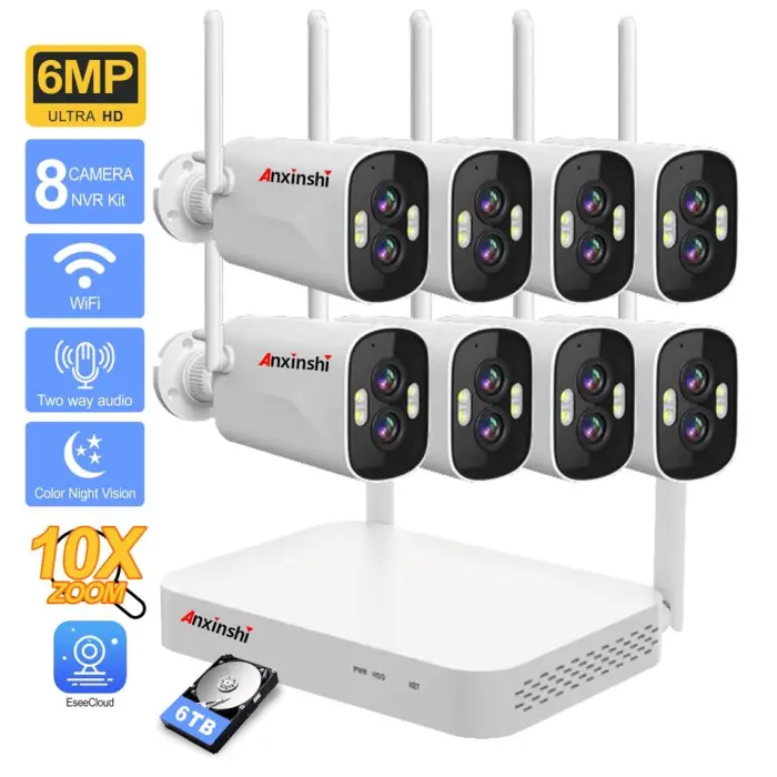 10X Zoom 4MM-8MM Ai Eseecloud 6MP 8CH Smart WiFi Dual Lens Security Camera Kit Two-Way Audio Night Vision HDD — image 2