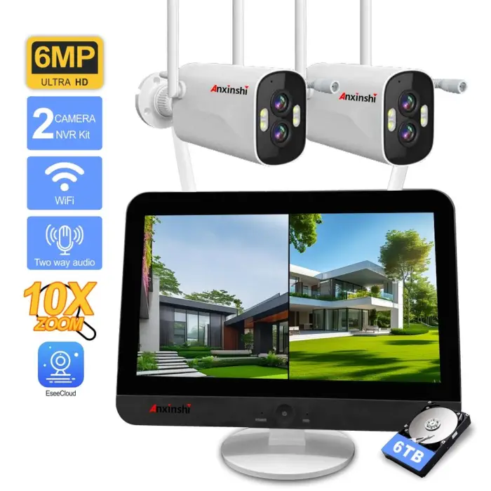 6MP 2CH HD Wireless Dual Lens CMOS Bullet Camera Night Vision H.265 Cloud Storage Supports Two-way Dialogue 10XZoom Waterproof — image 2