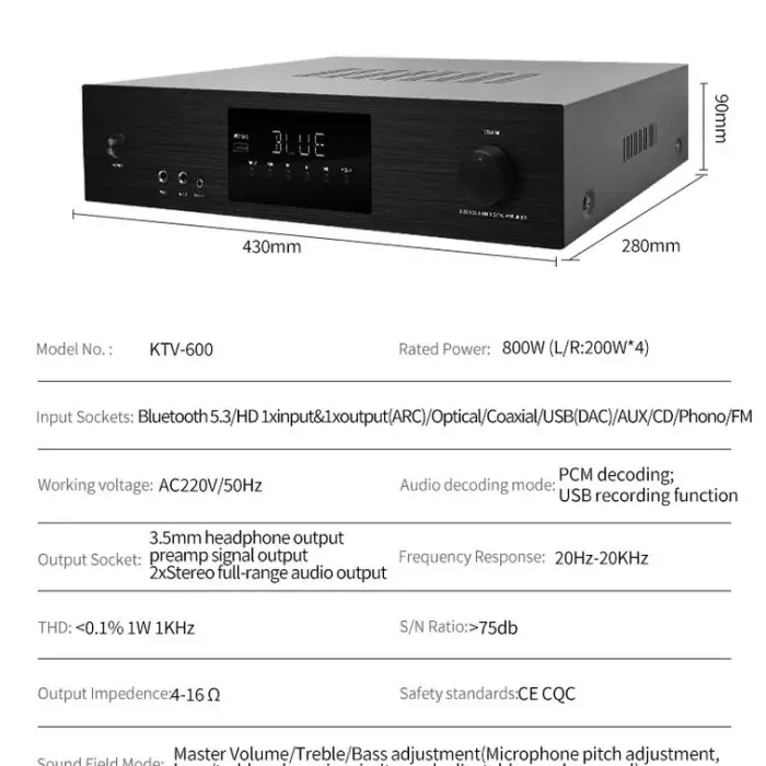 New Record Amplifier 800W Sound Speaker Pa 2 Zones Professional Power Amplifier — image 7