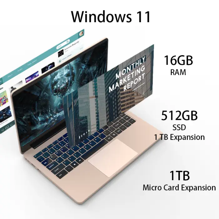 14 Inch Slim Business Notebook Intel N95 1.7GHz Processor 8GB RAM Expandable 16GB Windows 11 Pro SSD 256GB English IPS Display — image 4