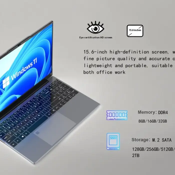 New 15.6-Inch Intel N95 Quad Core 1.7GHz Business Laptop 32GB High-Speed Memory 2TB SSD IPS HD Display English Keyboard Windows — image 5