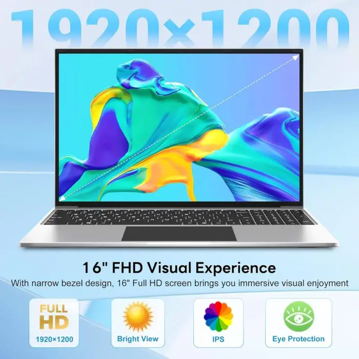New 16-Inch Business Laptop Win 11 Pro Office 365 N95 CPU 16GB RAM 1TB SSD+128GB EMMC FHD IPS 1920x1200 Display 2 Speakers — image 5