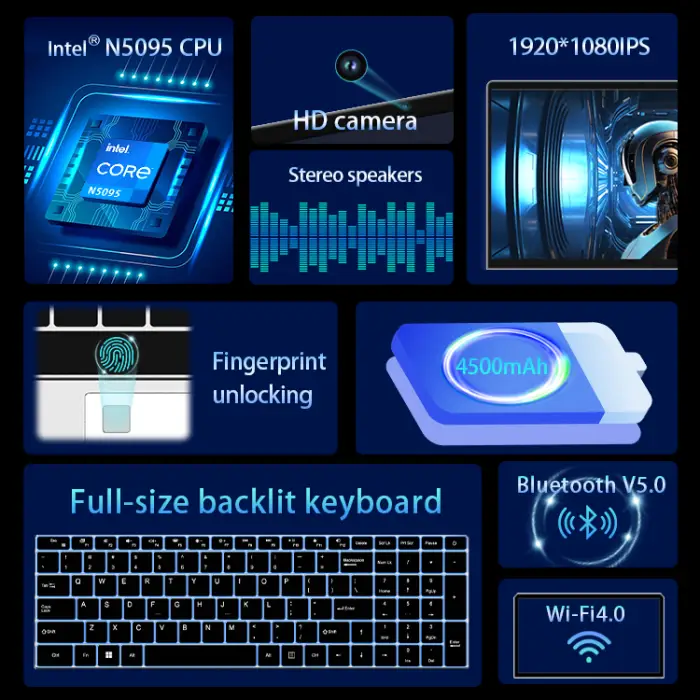 Intel Celeron N5095 15.6" IPS Business Laptop 16GB DDR 512GB SSD Windows 11 English Keyboard High Performance Cooling Fan New — image 3