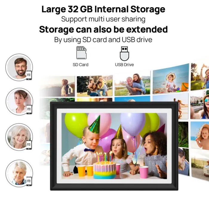 32GB SSA 10.1 Inch Smart WiFi Digital Photo Frame IPS LCD Touch Screen MP3 Playback Clock-Best Christmas Gift for Friends Family — image 3