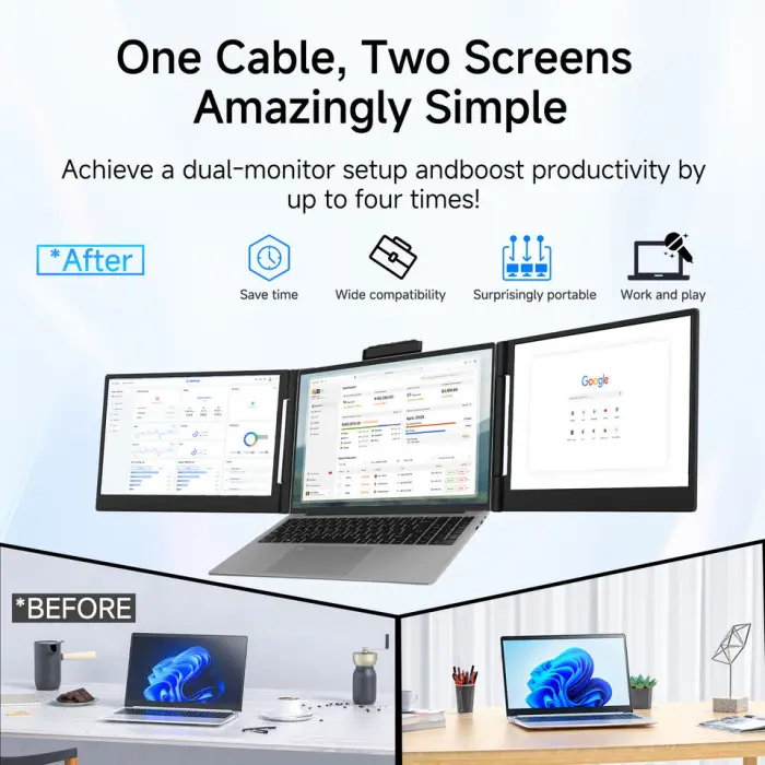 14.1" IPS Dual-Screen Rotating Portable Full HD 60Hz 250cd/m Brightness 5ms Response Time Mini for Type-C Interfaces Business — image 2