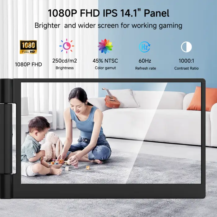 14.1-Inch Single-Screen Rotatable IPS WLED Full HD 60Hz Portable Notebook Expansion Display OEM/OD Support Large Quantity — image 3